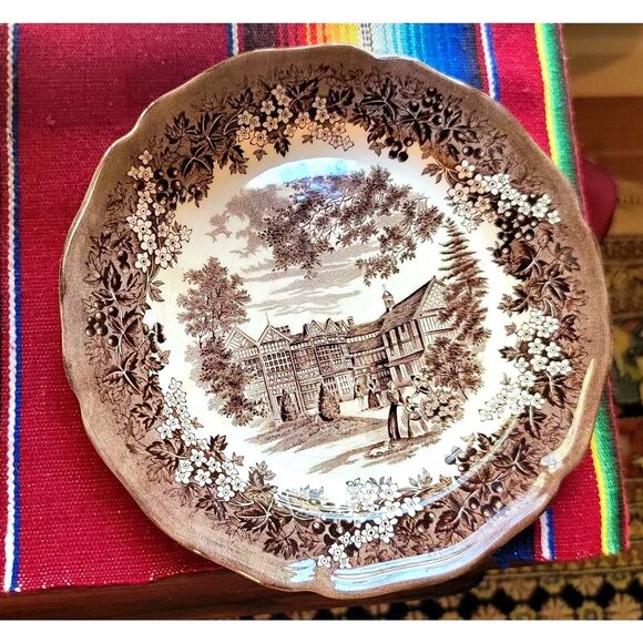 J&G Meakin Merrie England Cheshire Bramall Hall Plate VTG English Ironstone 9" - Picture 1 of 16